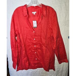 J. JILL 100% LINEN NWT Button Down Blouse Size XL in Poppy